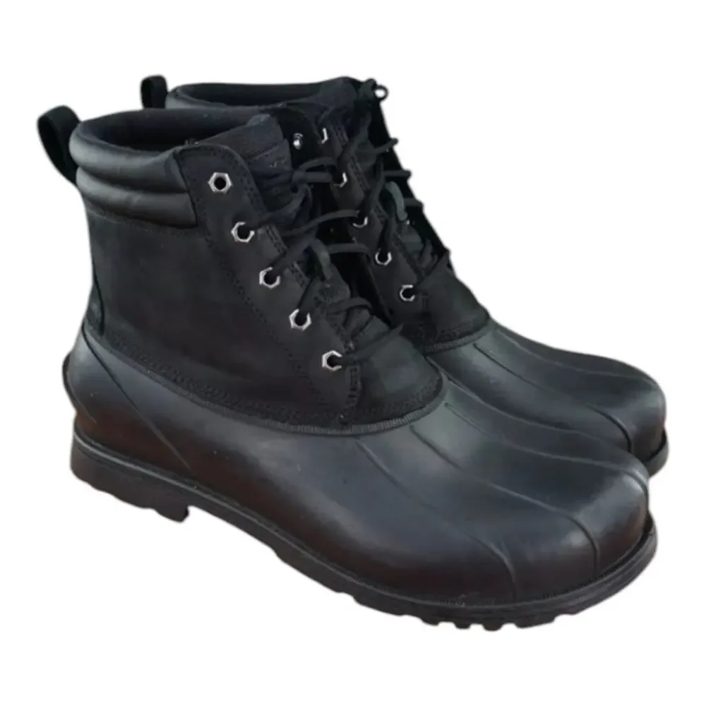 UGG Gatson Mid Shoes Mens Size 10 Black Leather Rubber Lace Up Mid‎ Rain Boots